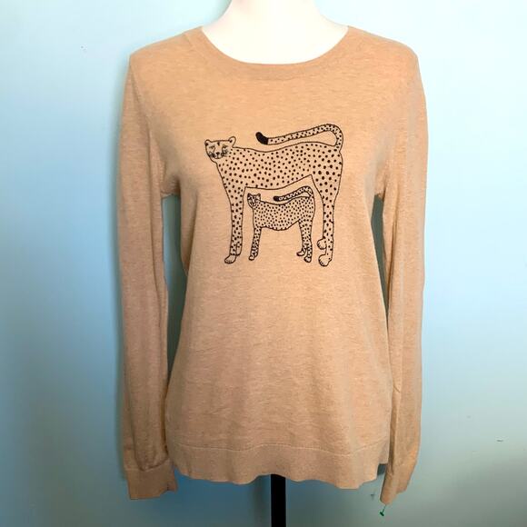 J. Crew Factory Embroidered Cheetah Teddie Sweater Size Small - Picture 2 of 9